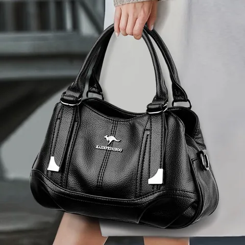 Women Soft PU Leather Handbag Three Layer Pocket Fashion Litchi Texture Tote Bag Large Capacity Shoulder Bag Daily Purse