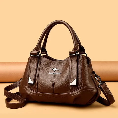 Women Soft PU Leather Handbag Three Layer Pocket Fashion Litchi Texture Tote Bag Large Capacity Shoulder Bag Daily Purse