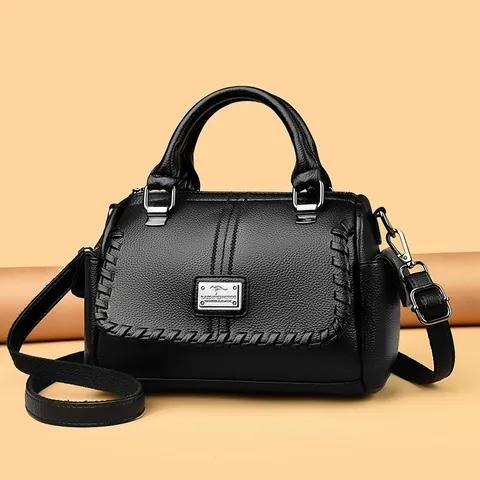 Women Litchi Texture Tote Handbag Middle Aged Mother Crossbody Shoulder Bag With Woven Edge Decor Fashion Kangaroo Logo PU Bag