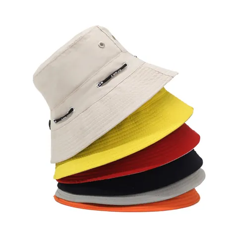 Bucket Hat Polyester Breathable Outdoor Summer Sun Protection Adjustable Drawstring Fisherman Hat Casual Short Brim