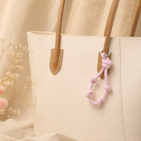 Handwoven Leather Knot Keychain Braided Rope Lanyard For Women Fashion Bag Pendant Mobile Phone Anti-Lost Hanging Ornament