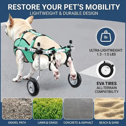 Adjustable Pet Wheelchair Aluminum Alloy Walking Assistance Cart For Injured Dogs Mobility Support Recovery Equipment