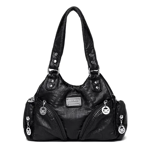 Damen Retro Soft PU Leder Motorrad Tasche Große Tote Schultertasche Multi Pocket Crossbody Tasche Urban Fashion Handtasche