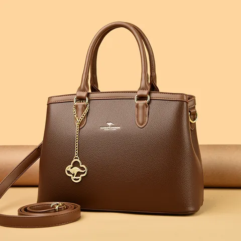Women's Fashion PU Leather Tote Handbag Atmospheric Litchi Texture Crossbody Shoulder Bag With Kangaroo Ornament