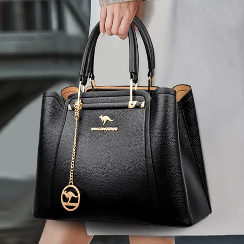 Bolso Tote de Moda para Mujer en Cuero PU con Textura de Lichi Gran Capacidad Múltiples Compartimentos Bolso de Hombro Bandolera con Logo de Canguro
