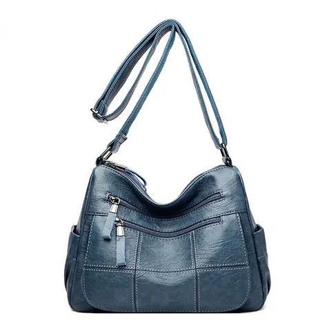 Women Casual PU Leather Shoulder Bag Soft Patchwork Stitching Multi-Pocket Crossbody Bag For Middle Aged Mom Daily Use