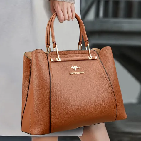 Women Fashion Large Capacity Handbag Lychee Pattern PU Leather Crossbody Bag Elegant Top Handle Bag With Kangaroo Logo For Ladies