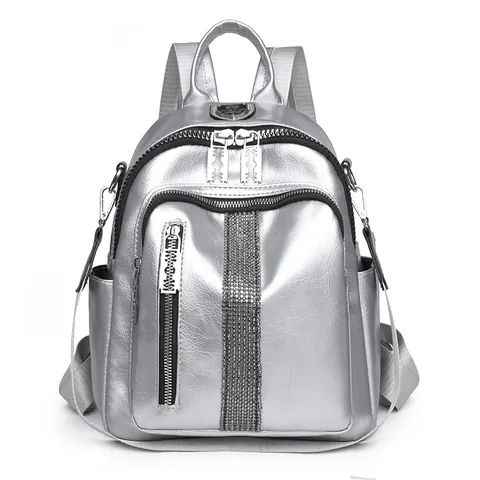 Mochila de Tela Oxford Brillante con Strass de Moda para Mujer Casual de Viaje Mini Plateada Negra Pequeña para Damas