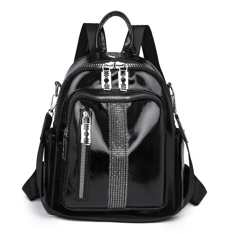 Mochila de Tela Oxford Brillante con Strass de Moda para Mujer Casual de Viaje Mini Plateada Negra Pequeña para Damas