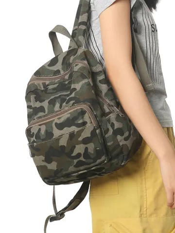 Women Fashion Leopard Camouflage Canvas Backpack Lightweight Casual Korean Style Student School Bag For Daily Travel