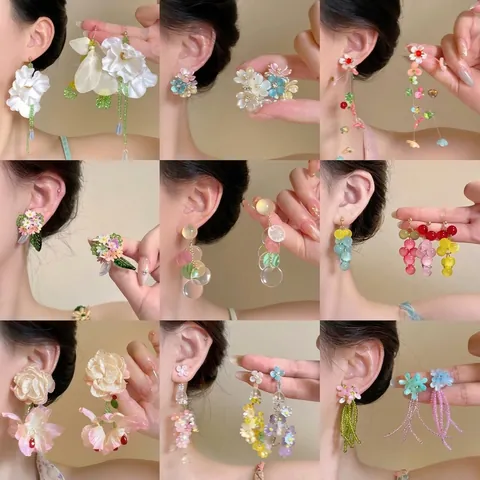 Forest Style Fresh Flower Tassel Beaded Earrings For Women 925 Sterling Silver Post Sweet Daisy Floral Drop Earrings Fashion Jewelry