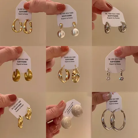 925 Sterling Silver Earring Post Copper Gold Plated Brushed Metal Hoop Earrings For Women Light Luxury Geometric Stud Earrings