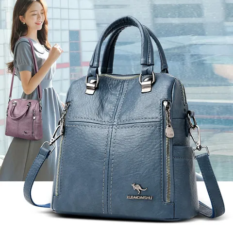 Zaino da Donna in Pelle PU Grande Capacità Borsa a Tracolla da Viaggio Casual Multitasche Logo Canguro Borsa per la Scuola