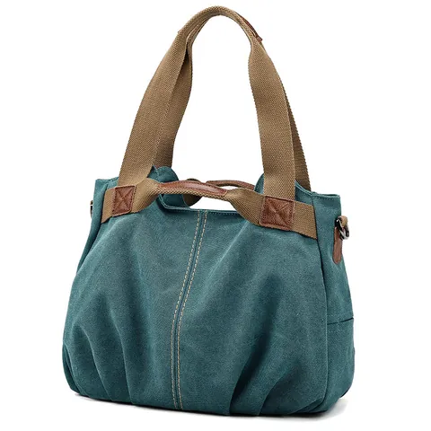 Women Vintage Canvas Handbag Large Capacity Crossbody Bag Minimalist Solid Color Tote Bag For Daily Commute Travel Work