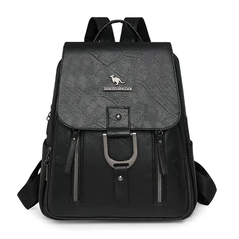 Zaino da Donna in Pelle PU Moda Occidentale Semplice Tinta Unita Zainetto Con Anello a D in Metallo Borsa da Viaggio Quotidiana per Donna
