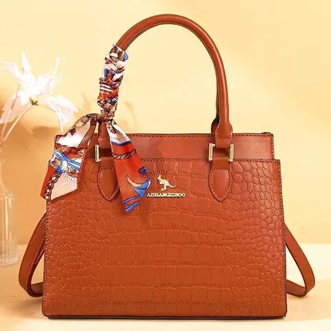 Women's Texture Tote Bag Fashion High Quality Large Capacity PU Leather Shoulder Handbag With Silk Scarf Decor For Daily Use