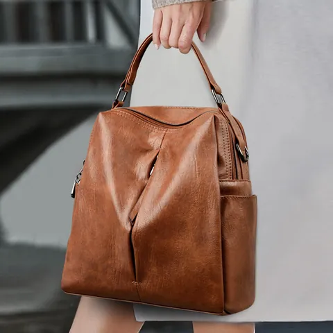 Women Multifunctional PU Leather Backpack Fashion Shoulder Bag Urban Simple Style Large Capacity Daily Commute Crossbody Handbag For Ladies