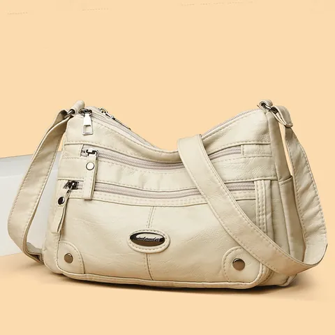 Women Large Capacity Shoulder Bag Multi-Pocket PU Leather Crossbody Bag Fashion Mama Handbag Casual Urban Tote Bag
