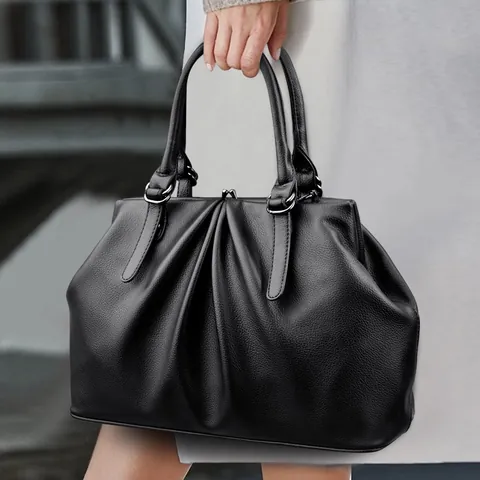 Vintage Plissiert PU-Leder Handtasche Für Damen Retro Bügelverschluss Schultertasche Große Kapazität Büro Alltäglich Umhängetasche