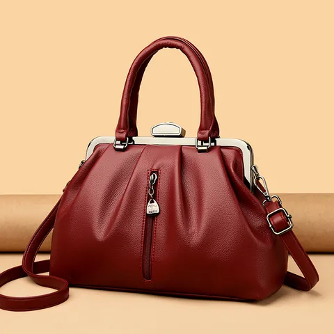Damen Mode PU Leder Tote Tasche Große Kapazität Handtasche Retro Metallrahmen Verschluss Vintage Stil Schulter Umhängetasche