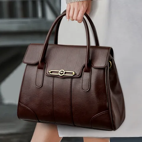 Women High Quality PU Leather Handbag Large Capacity Elegant Lychee Texture Top Handle Bag Crossbody Shoulder Bag With Metal Buckle