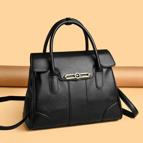 Women High Quality PU Leather Handbag Large Capacity Elegant Lychee Texture Top Handle Bag Crossbody Shoulder Bag With Metal Buckle