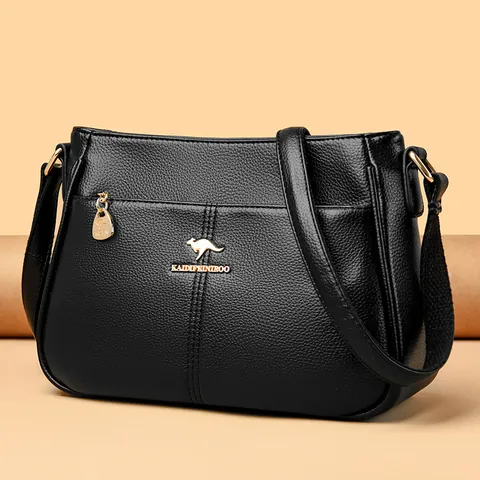 Women Large Capacity Shoulder Crossbody Bag PU Leather Lychee Texture Kangaroo Logo Elegant Daily Commute Top Handle Bag For Moms
