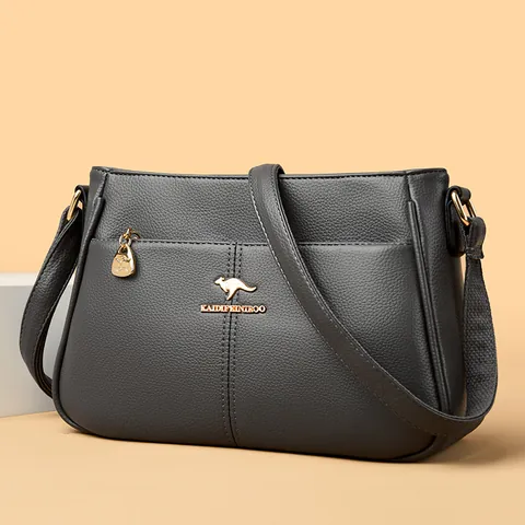 Women Large Capacity Shoulder Crossbody Bag PU Leather Lychee Texture Kangaroo Logo Elegant Daily Commute Top Handle Bag For Moms