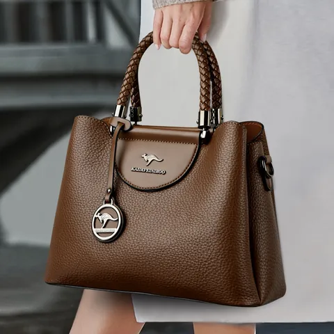 Women Litchi Pattern Tote Bag Modern Woven Handle Elegant Handbag Shoulder Bag Crossbody Messenger Bag Commuter Fashion Office Lady Bag