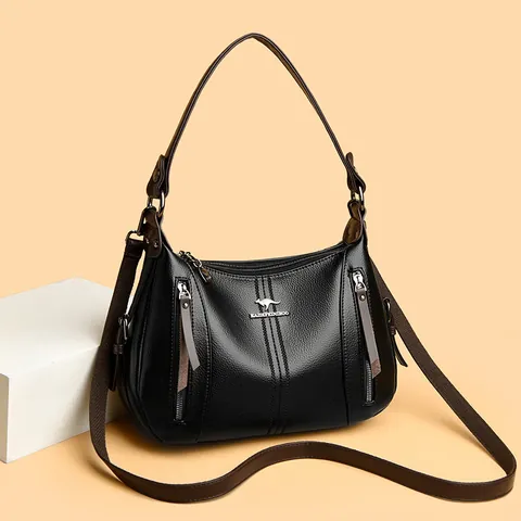 Bolso De Hombro De Cuero PU Para Mujer Con Patrón De Lichi Bolso Tote Grande Bolso Bandolera Con Cremallera Multicapa Logotipo De Canguro