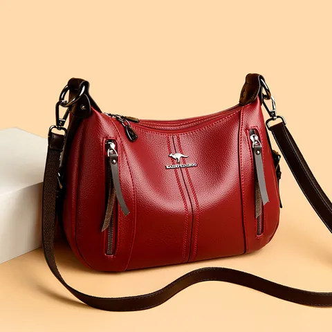 Bolso De Hombro De Cuero PU Para Mujer Con Patrón De Lichi Bolso Tote Grande Bolso Bandolera Con Cremallera Multicapa Logotipo De Canguro