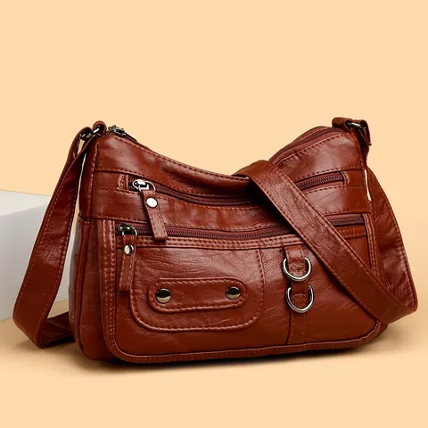 Women Soft PU Leather Crossbody Bag Large Capacity Multi Pocket Shoulder Bag For Mom Simple Urban Fashion Lady Daily Bag
