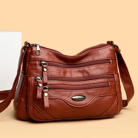 Women Fashion Soft PU Leather Shoulder Bag Multi Zipper Large Capacity Crossbody Bag For Travel Student Casual Daily Handbag