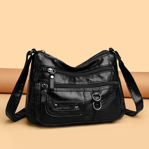 Women Soft PU Leather Crossbody Bag Large Capacity Multi Pocket Shoulder Bag For Mom Simple Urban Fashion Lady Daily Bag