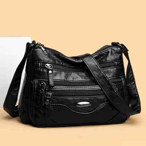 Women Fashion Soft PU Leather Shoulder Bag Multi Zipper Large Capacity Crossbody Bag For Travel Student Casual Daily Handbag