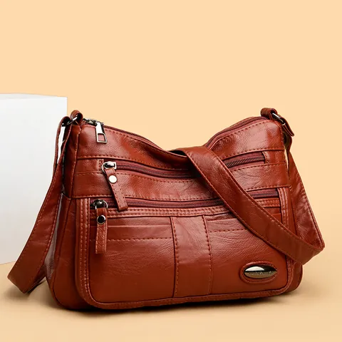 Women's Multi-Pocket PU Leather Crossbody Bag Solid Color Stylish Shoulder Bag Daily Versatile Large Capacity Mother Handbag