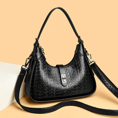 Luxury PU Leather Underarm Bag For Women Letter Embossing Elegant Shoulder Handbag Large Capacity Top Handle Hobo Bag