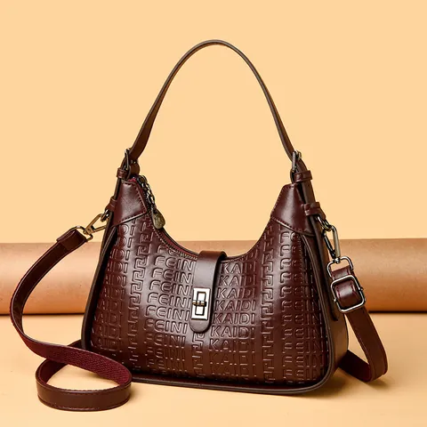 Luxury PU Leather Underarm Bag For Women Letter Embossing Elegant Shoulder Handbag Large Capacity Top Handle Hobo Bag