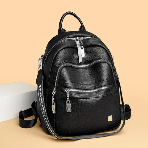 Women Large Capacity Soft PU Leather Backpack Fashion Casual Multi-way Bag Solid Color Lychee Texture Shoulder Bag Travel Daypack