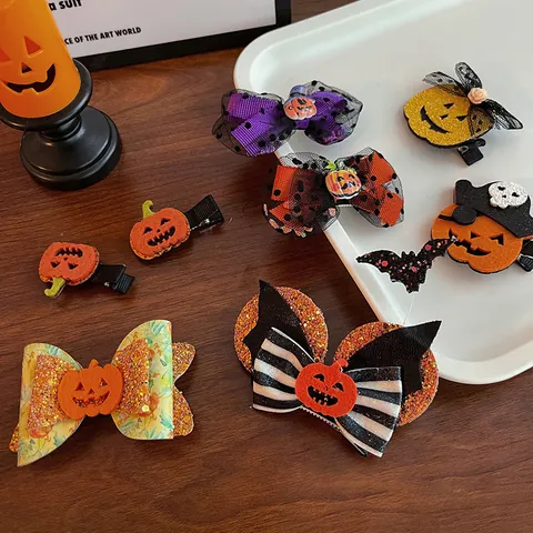 Halloween Pumpkin Bow Hair Clips Funny Ghost Pumpkin Hairpins For Women Girls Festival Party Hair Accessories