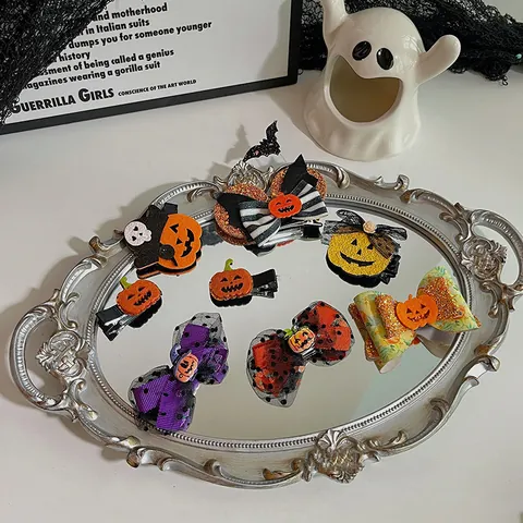 Halloween Pumpkin Bow Hair Clips Funny Ghost Pumpkin Hairpins For Women Girls Festival Party Hair Accessories