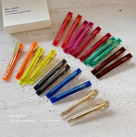 Minimalist Translucent Acrylic Hair Clip For Women French Handmade Style Letter Pattern Alloy Duckbill Clip Hair Accessories