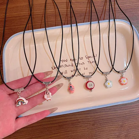 Dopamine Multicolor Resin Flower Rainbow Pendant Necklace For Women Sweet Cool Fruit Apple Fish Bone Clavicle Chain Alloy Jewelry