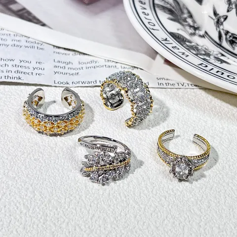 Anillos Ajustables Abiertos De Cobre Bicolor Estilo Corte Vintage Lujosos Anillos De Dedo Índice En Pavé De Strass Para Joyería De Fiesta De Banquete De Mujer