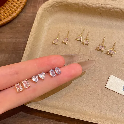 Korean Minimalist Copper Rhinestone Stud Earrings With 925 Sterling Silver Post Geometric Heart Star Dainty Jewelry For Women