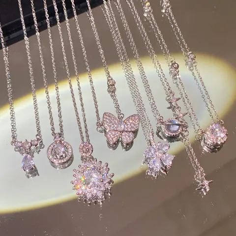 Luxury High-End Zirconia Titanium Steel Necklace For Women Ins Style Shiny Sugar Cube Pendant Clavicle Chain Jewelry Gift