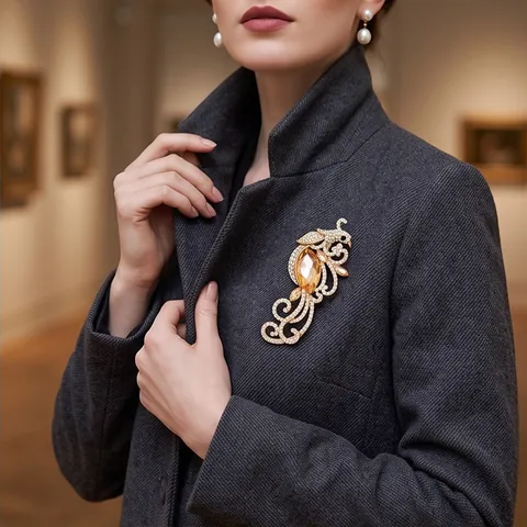 Luxury Phoenix Crystal Brooch Pin Vintage Animal Rhinestone Corsage For Suit Coat Gold Tone Jewelry Accessories For Women