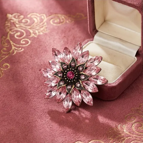Vintage Legierung Sonnenblume Brosche mit Strass und Acryl Kristallen Elegante Blumen Anstecknadel für Damen Mode Kleidung Schmuck Zubehör