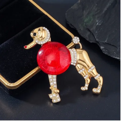 Vintage Poodle Dog Brooch Individual Design Glass Animal Pin Elegant Versatile Clothing Corset For Women Alloy Rhinestone Jewelry