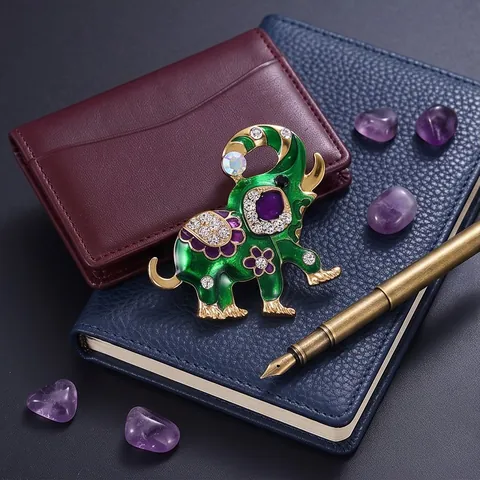 Vintage Groen Emaille Olifant Brosche Luxe Zinklegering Dier Reversspeld Strass Bloem Brosche Voor Dames Heren Sieraden Accessoires